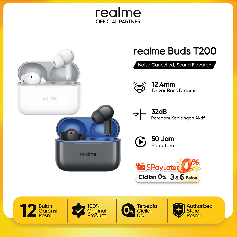 realme Buds T200 | Up to 52 Hours of Playback | Dual-device Connection 2.0 + Swift Pair | 52dB Smart Active Noise Cancellation