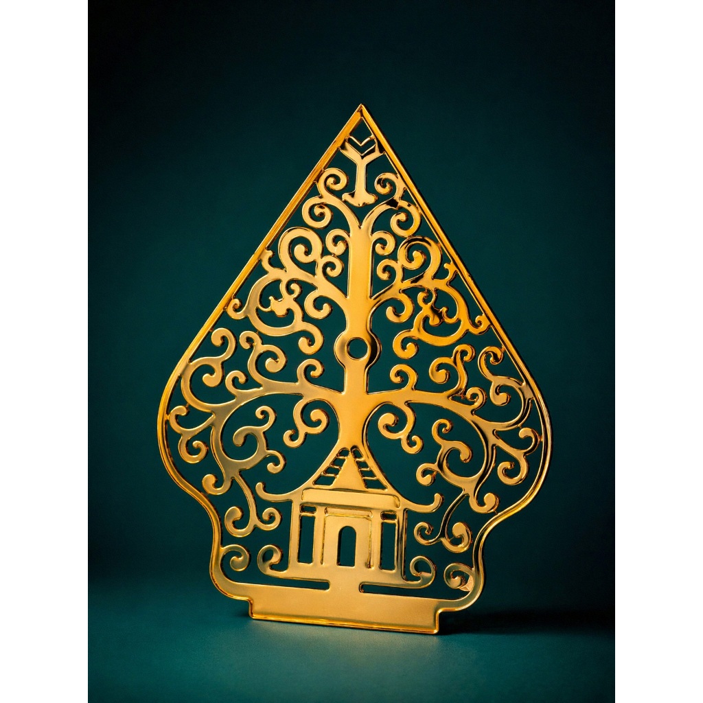 Gunungan Wayang Akrilik Gold Mirror kecil sedang besar