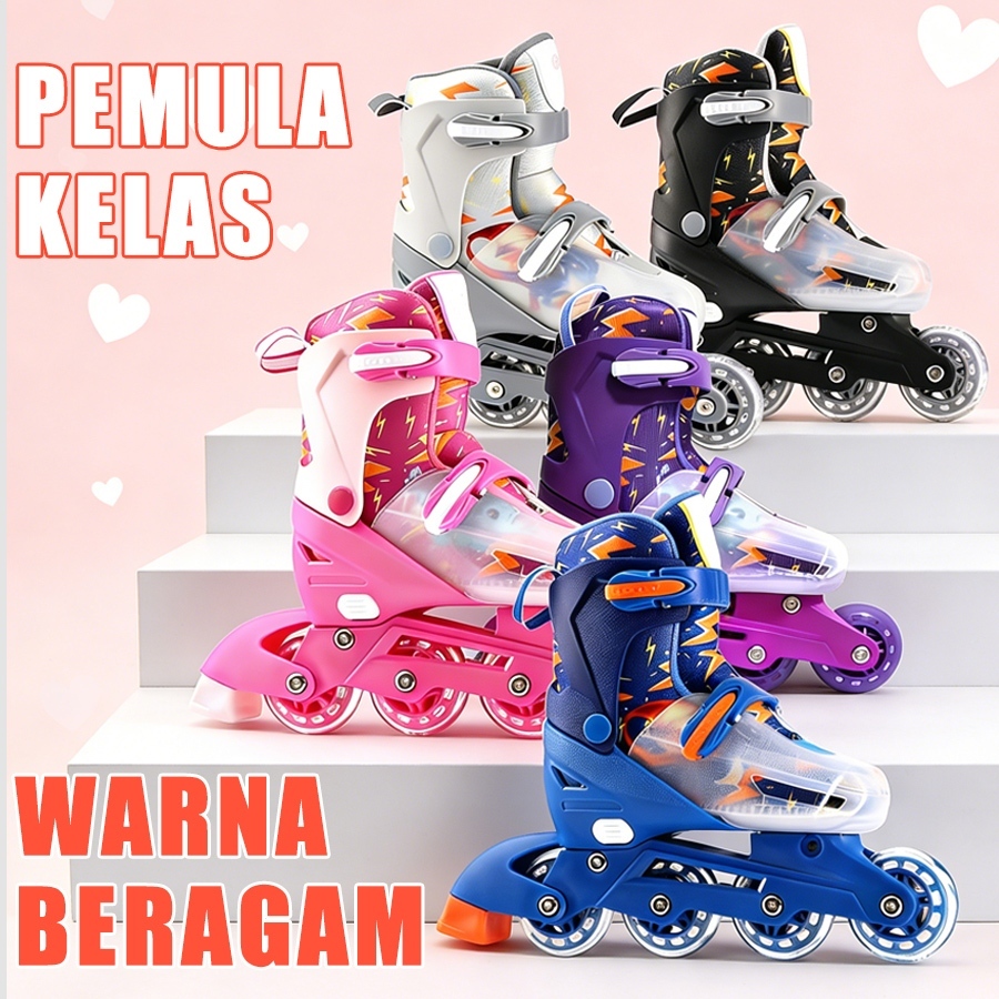 MTG -sepatu roda anak/ Sepatu Roda LED Model Mobil yang Keren! lampu kedip/tidak licin/anti goyang/lnline skate/star/ukuran dapat disesuaikan/pu/gaya bajaj/mode skateboard - Gambar 2