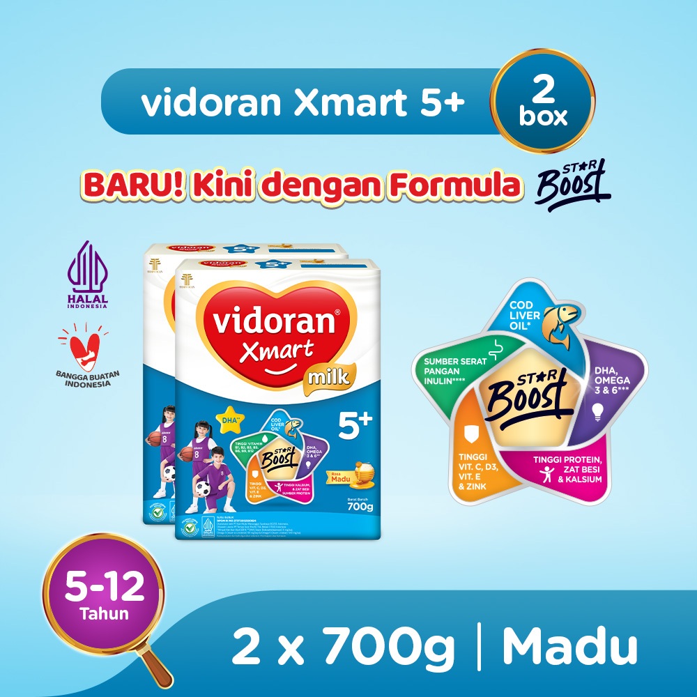 vidoran Xmart 5+ All Variant 700gr Susu Formula Pertumbuhan Anak 5-12 Tahun - 2 box (Exp : 02.2027)