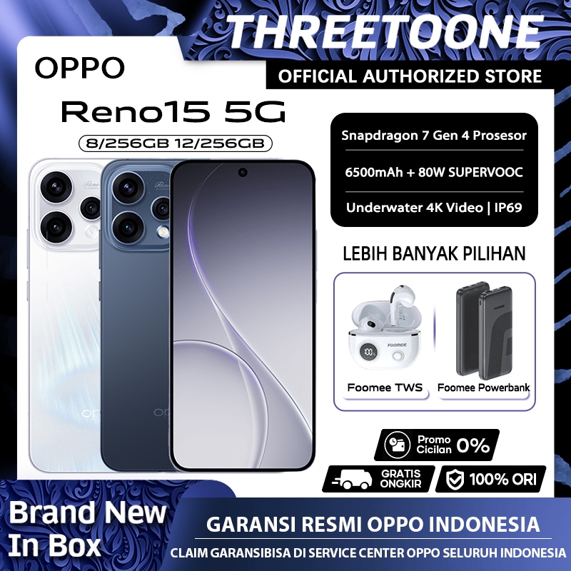 [Official Store]OPPO Reno 15 5G & Reno 15F 8/256GB 12/256GB (12GB+12GB Extended RAM) HP Terbaru 2026