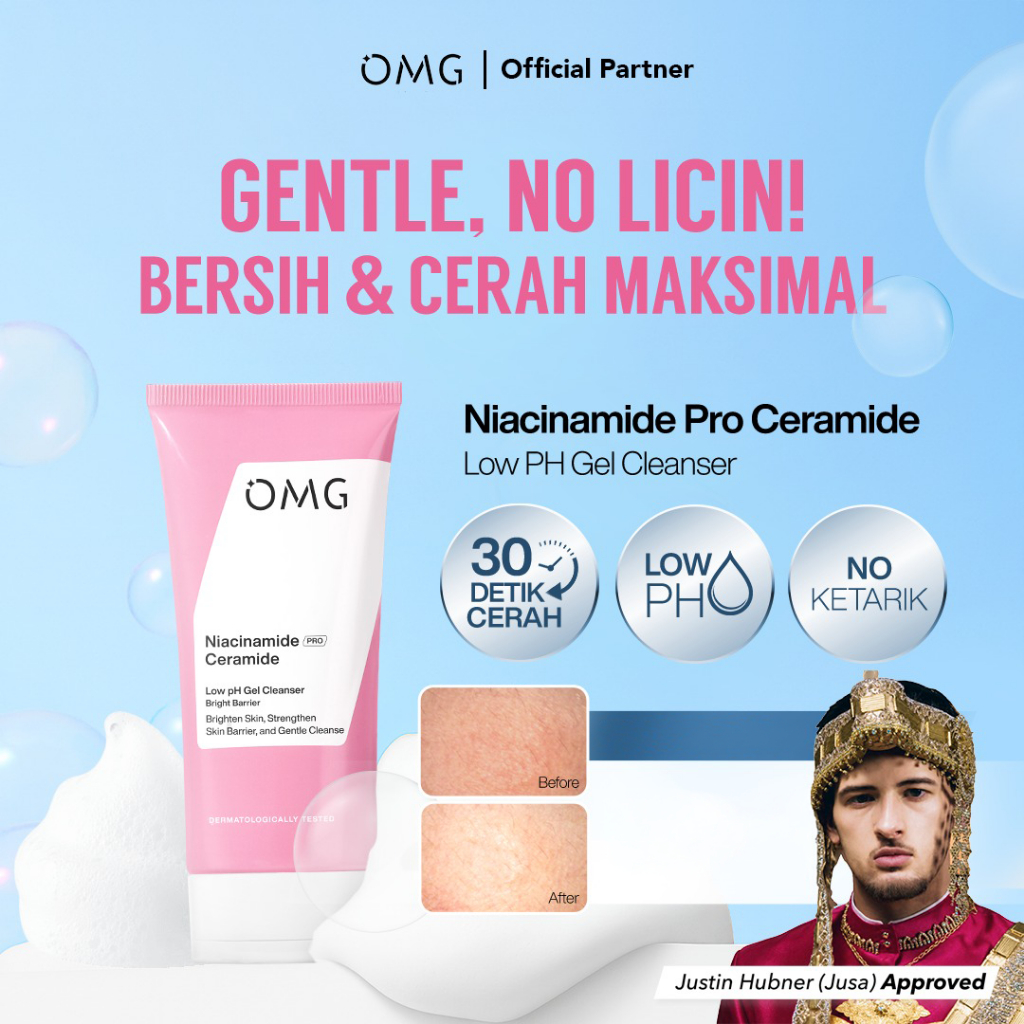 OMG OH MY GLOW Low pH Gel Cleanser Niacinamide Ceramide & Salicylic Acid Cica 70 ml / Merah Jingga Official - Gambar 2