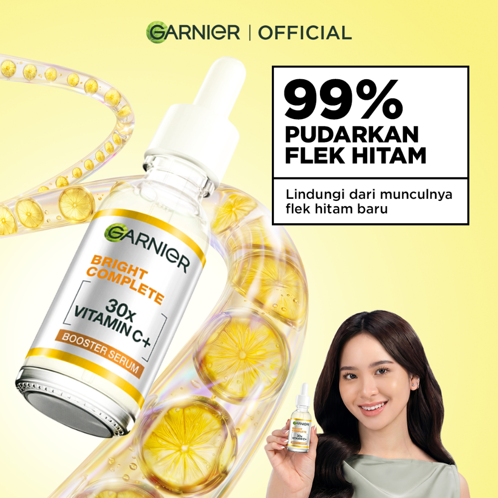 [HOT SALE] GARNIER Serum Vitamin C Bright Complete Vitamin C 30x Booster Serum Skincare - 15/30/50 ml Serum Mencerahkan Wajah Cepat Cerahkan Noda Hitam Serum Wajah / Retinol Toner Wajah Brightening Serum Paket Skincare Lengkap - Gambar 2
