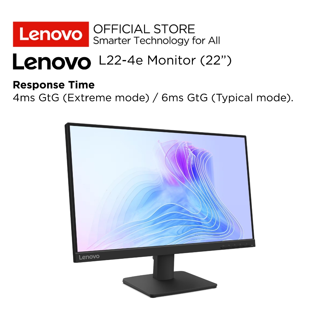 Lenovo Monitor L22-4e C6WW 21.5" FHD IPS 3-side NearEdgeless 100Hz 99% sRGB Antiglare Tilt Stand VESA Mount HDMI VGA Monitor 22inch 67D5KAC6WW Raven Black Garansi Resmi Lenovo Indonesia 3 Tahun - Gambar 3