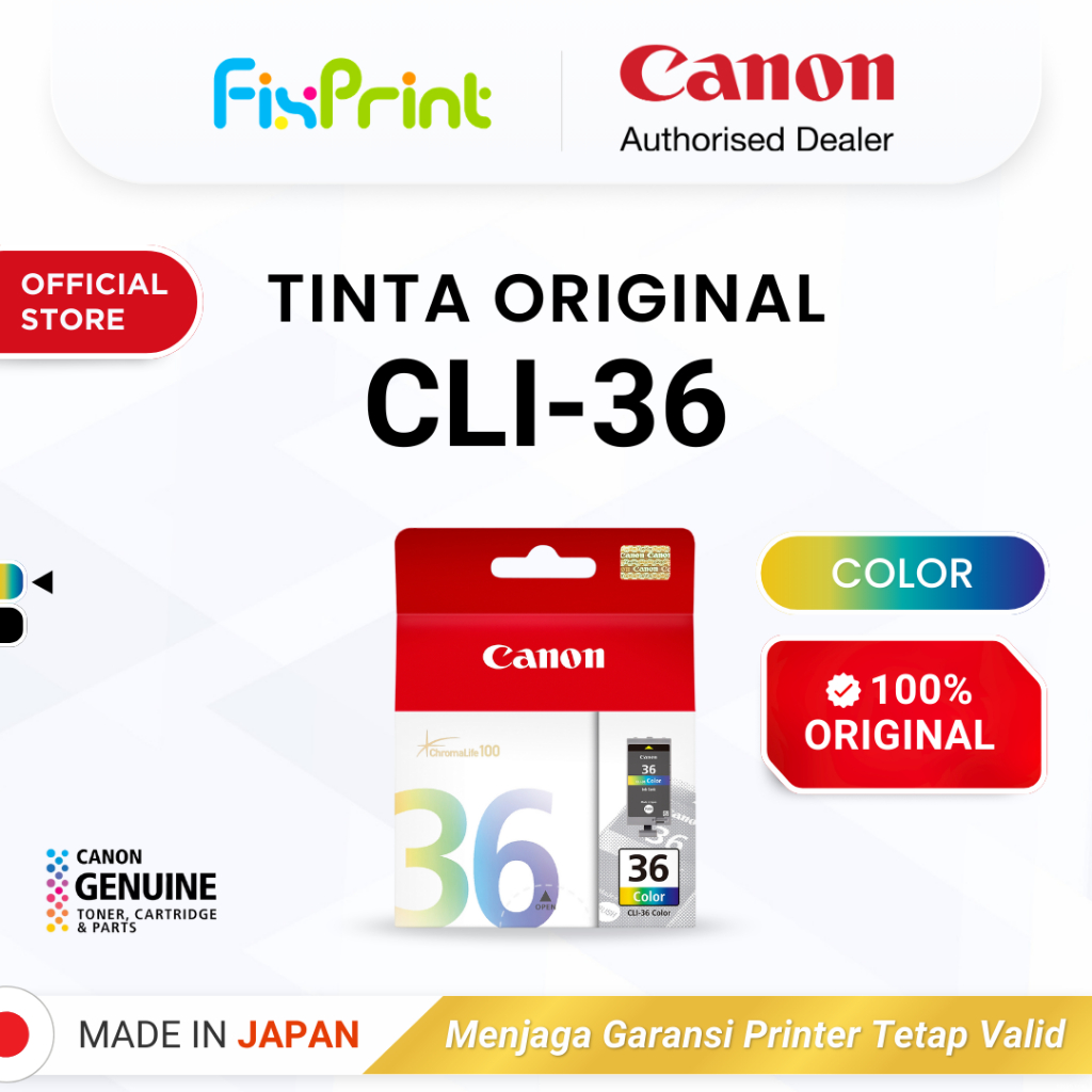 FixPrint 100% ORIGINAL Tinta Canon PGI 35 Black & CLI 36 Color - Printer iP100 iP110 TR150 TR150B - Tinta Asli - Gambar 2