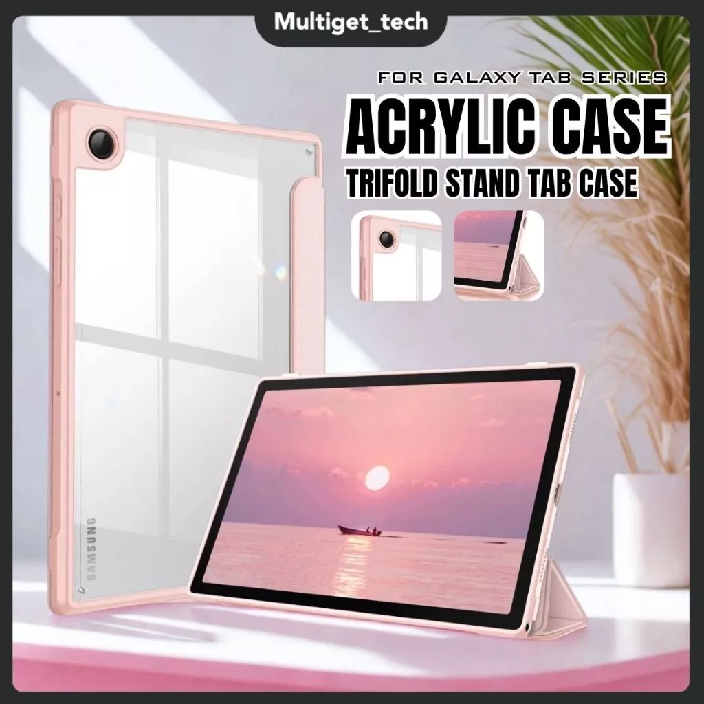 Case Acrylic Samsung Tab S9 FE / S9 S8 S7 11 Inch / A9+ 11 inch / A9 A8 A7 Lite 8.7" / S6 Lite 10.4" / S9+ / S9 FE+ 12.4" Casing Smart Autolock Flip Cover With Slot Pen
