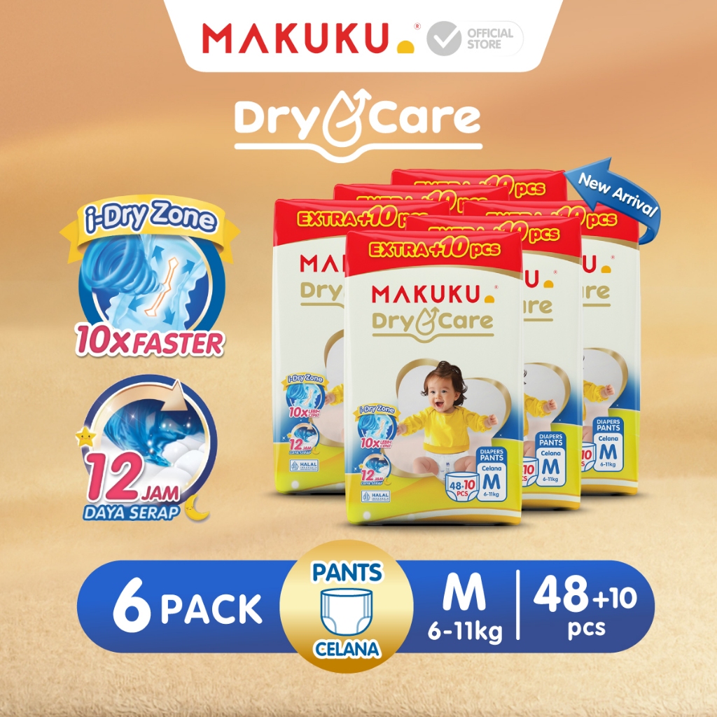 [6 PACK] Makuku Diapers Dry Care 3.0 Jumbo Plus Pack Popok Bayi Celana Pants M48+10 / M48+8 / L44+10/ L44+8 / XL36+6 / XL36+4 / XXL34+6 / XXL34+4