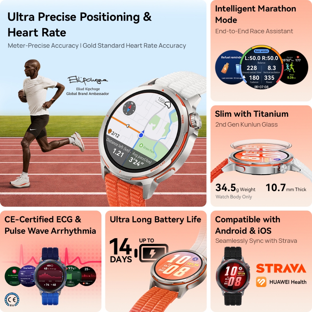 [8.8 s/d 20%*] HUAWEI WATCH GT Runner 2 Smartwatch l Ultra-Precise Positioning & Heart Rate l Intelligent Marathon Mode l Slim with Titanium - Gambar 2