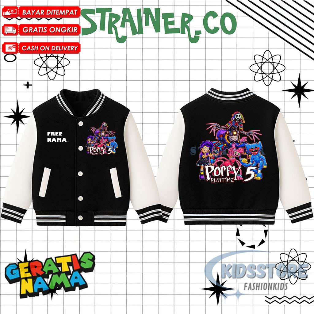 Poppy Playtime 5 Huggy Wuggy Kids Varsity Jacket Unisex Poppy Playtime ...