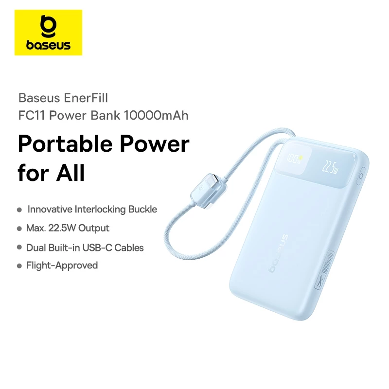 Baseus 22.5W EnerFill FC11 Digital Display Power Bank with Dual Built-in USB-C Cables 10000mAh