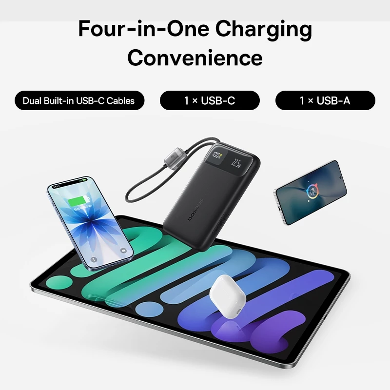 Baseus 22.5W EnerFill FC11 Digital Display Power Bank with Dual Built-in USB-C Cables 10000mAh - Gambar 2