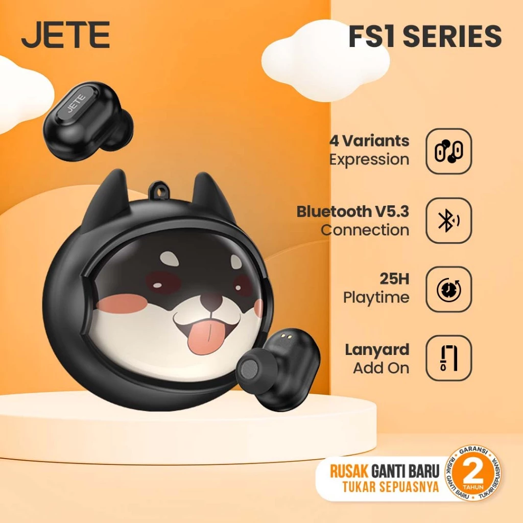 TWS karakter JETE FS1 Earbuds Headset Bluetooth V5.3 Wireless Earphone Lucu Face Changing - Garansi 2 Tahun (RTL)