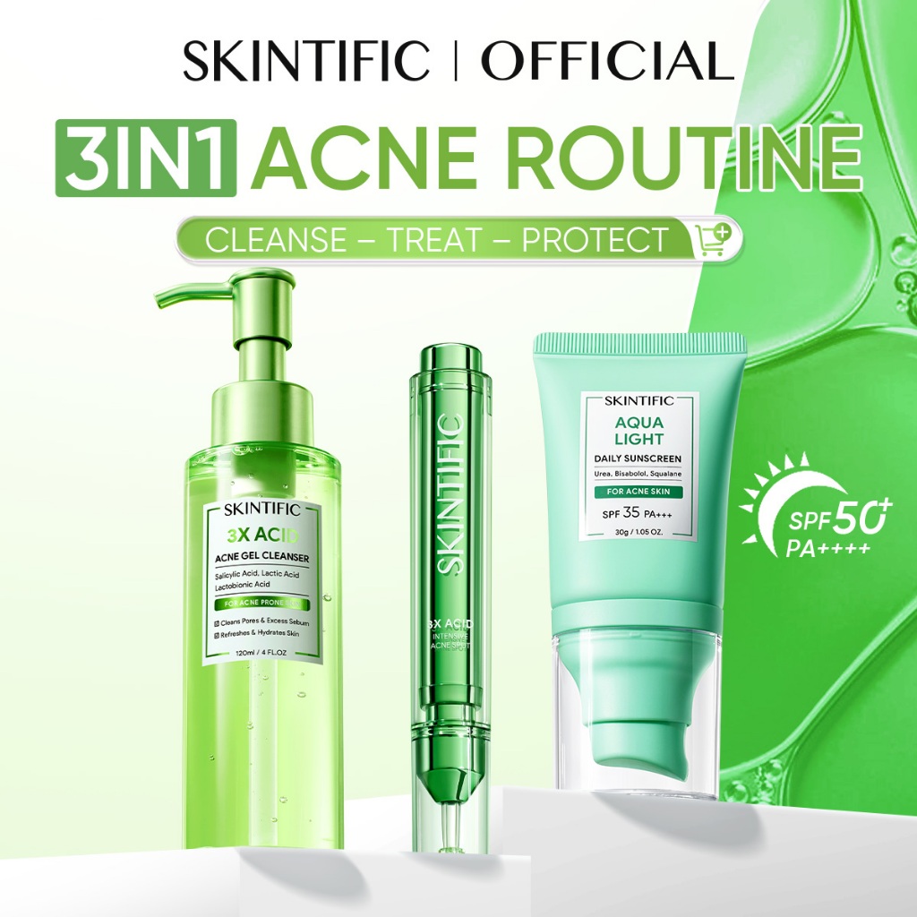Skintific 3in1 Acne Set Cleanser Gel Sunscreen
