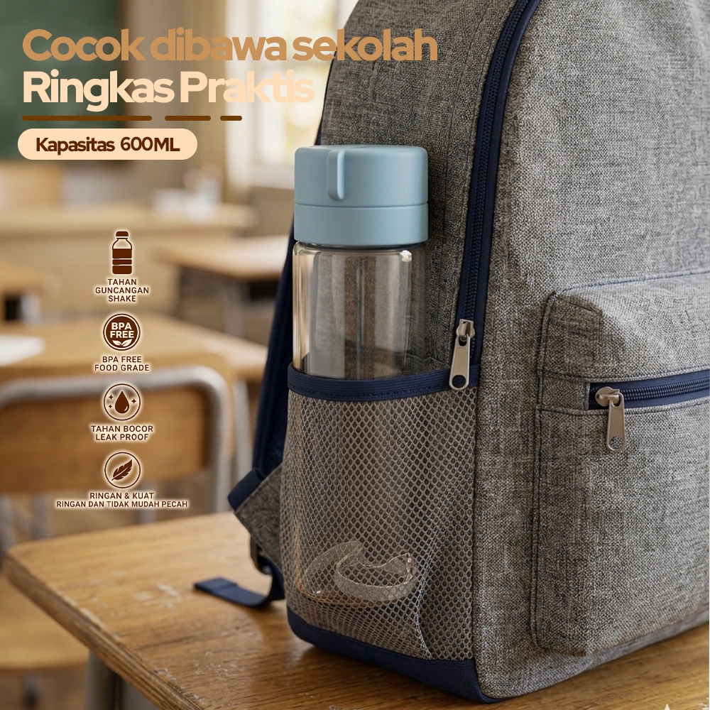 Botol Plastik Transparan - Botol Air Minum 800 ML + Botol Anak Sekolah SD TK SMP Aesthetic BPA Free - Gambar 4
