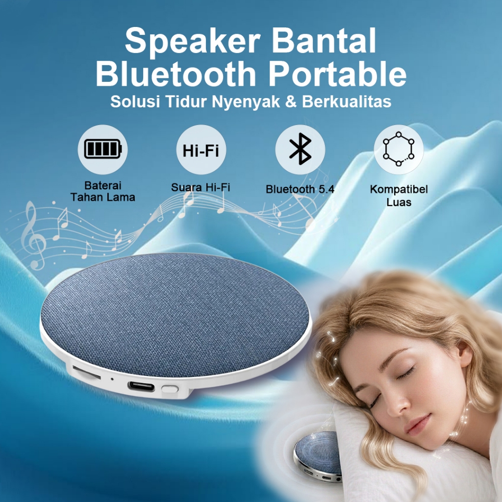 Matei COD Speaker Bantal Wireless Bluetooth Portable Music Pillow Hi-Fi White Noise 5.4 for Sleeping
