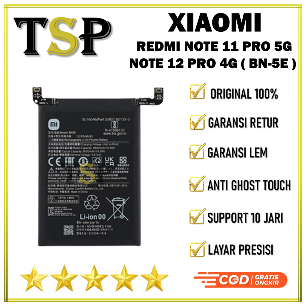 BATERAI XIAOMI REDMI BN5E / NOTE 11 PRO 5G / NOTE 12 PRO 4G ORIGINAL 100%