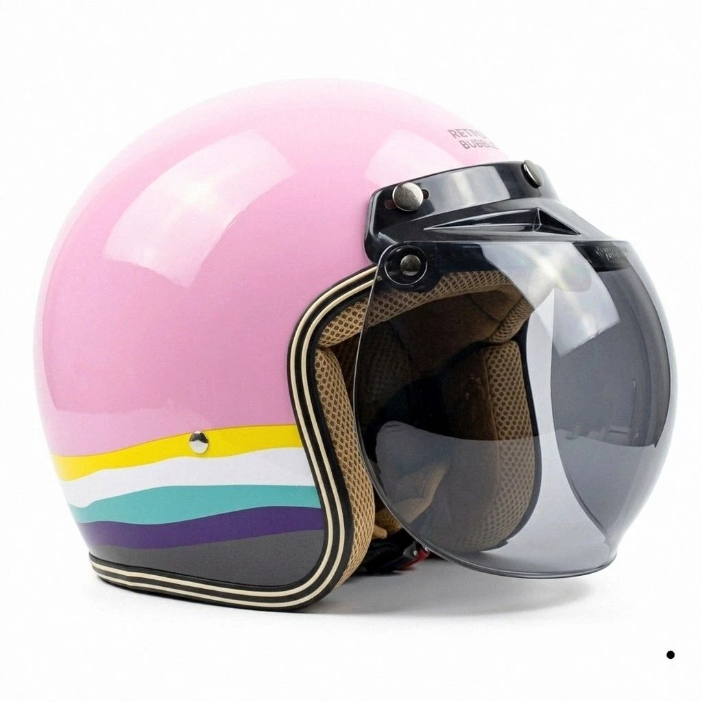 Helm Retro Terbaru - Helem Bogo MOTIF PELANGI OMBAK SNI Half Face Pria Wanita Dewasa Hlem Elegan Modis