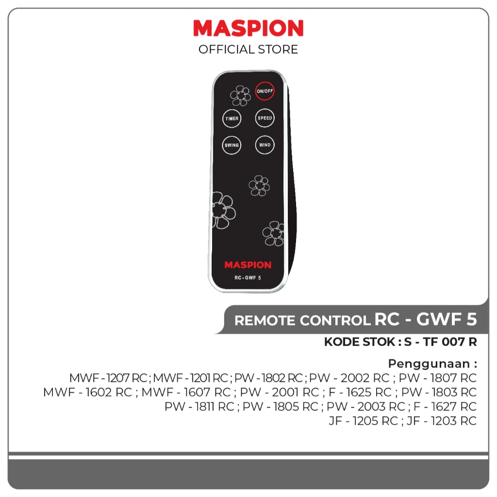 Maspion Electronic Sparepart Remote Control Kipas Angin