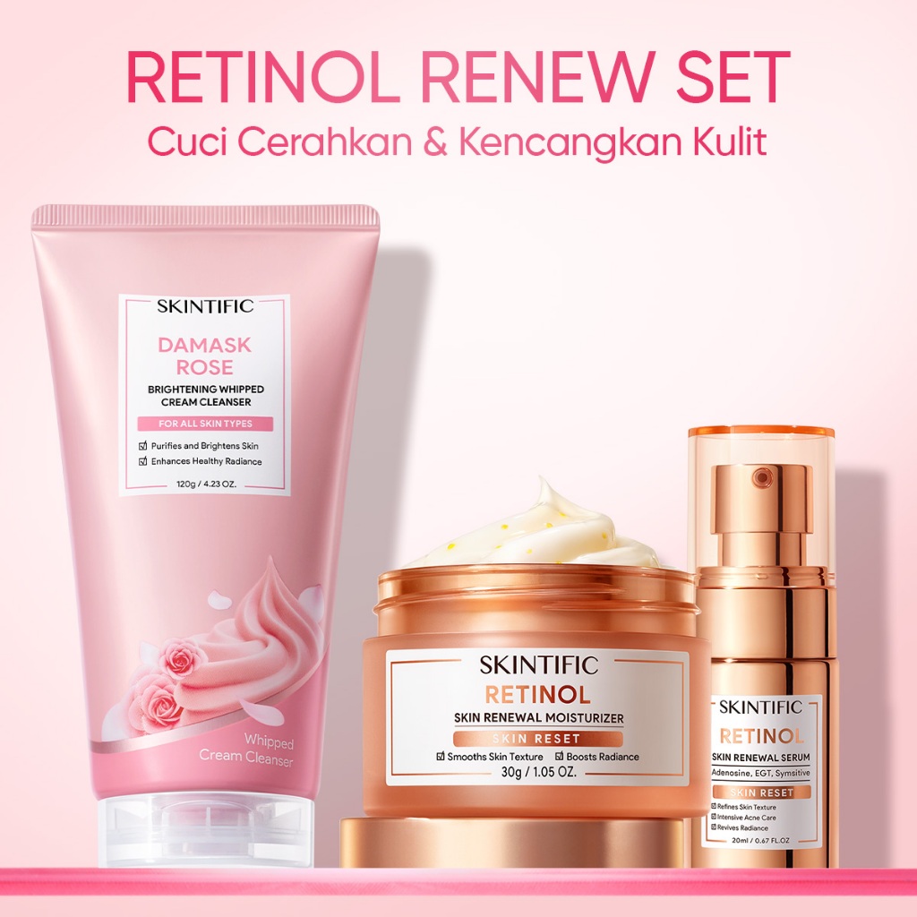 SKINTIFIC - 3PCS Moisture Set / Rose Cleanser + Serum + Moisturizer Glowing Brightening Retinol Anti-aging 377 Dark Spot Barrier Repair 3IN1 - Gambar 4