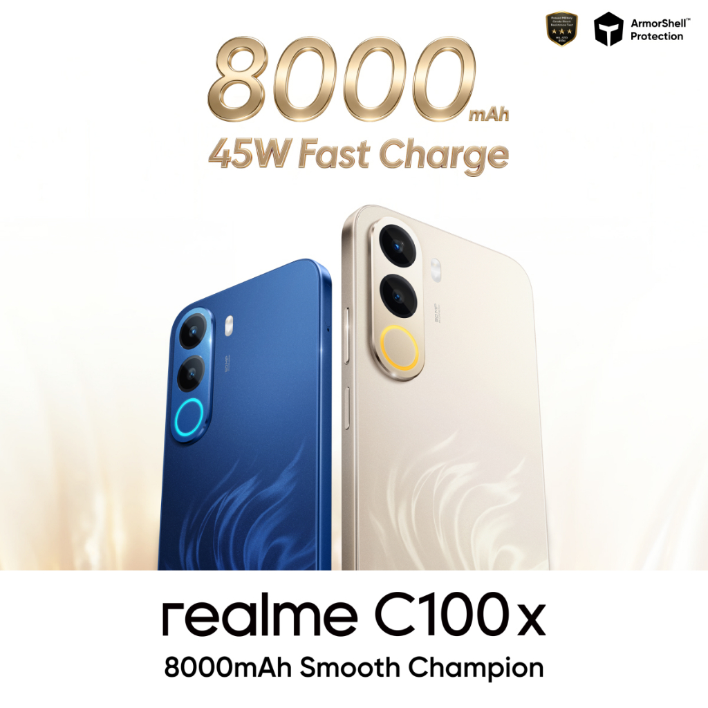 realme C100x 6GB+12GB*|128GB (8000mAh Titan Battery + 45W Fast Charge | Military-Grade Shock Resistance | Fluid Design | IP64 Dust & Water Resistance) - Gambar 2