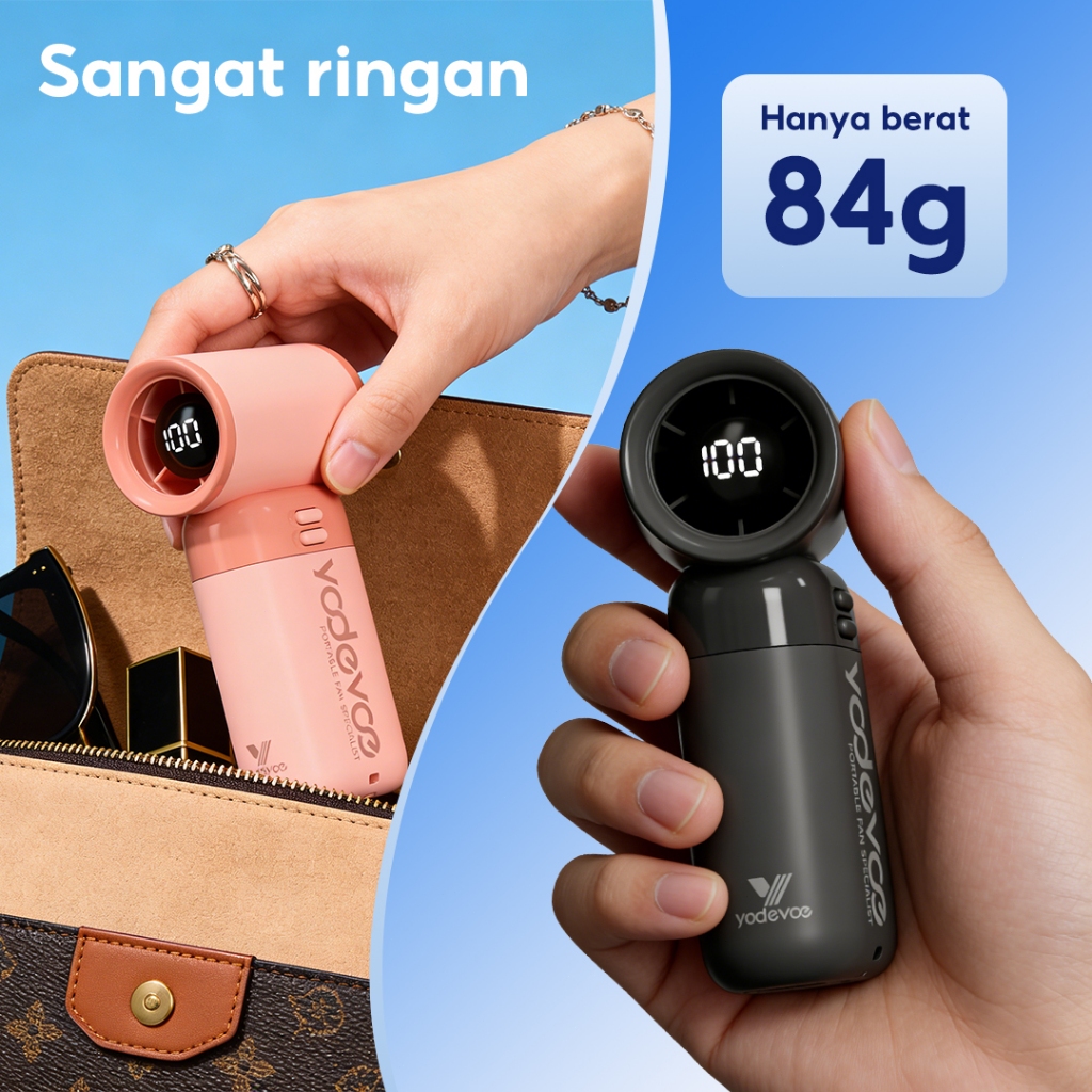 Yodevoe F01 Mini kipas Strong Portable Wind 100 Gear Wind Speed kipas angin Adjustable Turbo kipas tangan High Speed 20000RPM - Gambar 3