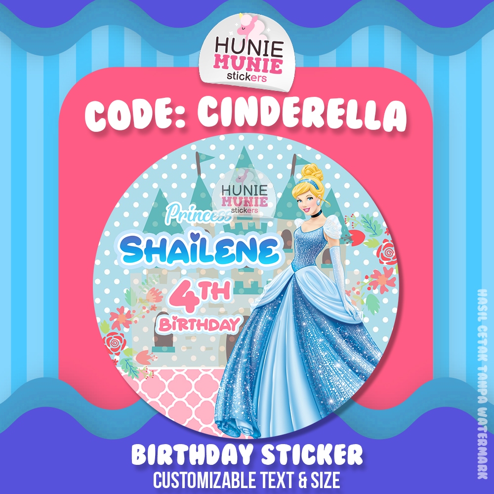 Custom Birthday Stickers - Princess Cinderella Baby (20pcs) Birthday ...