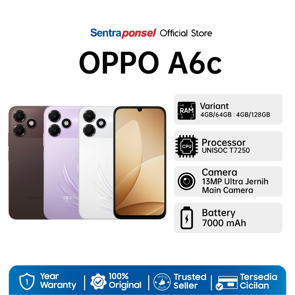 OPPO A6C 4GB/64GB 4GB/128GB Baterai 7000mAh - Garansi Resmi OPPO Indonesia
