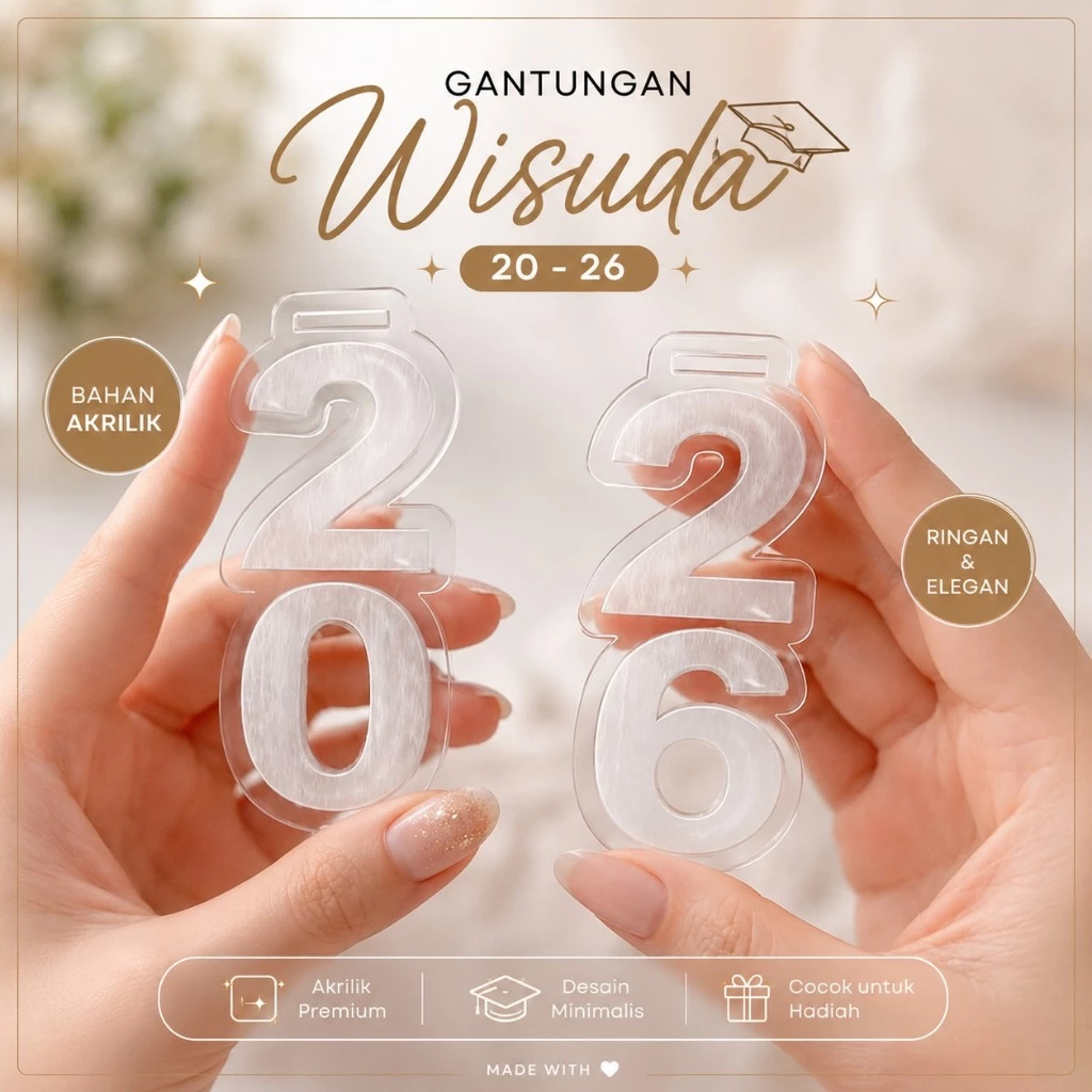 akrilik gantungan bunga wisuda bulat custom 20 & 26