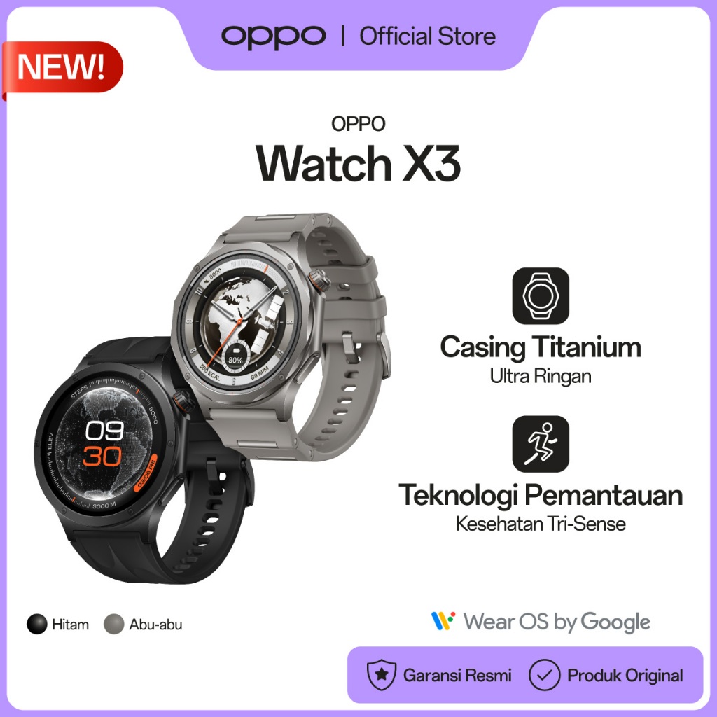 [BARU] OPPO Watch X3 OWWE261 [Aerospace-Grade Titanium Alloy Body, NFC Smart Card Support, IP68 IP69 Water Dust Resistance, Tri-Sense Health Tracking Tech] - Gambar 3