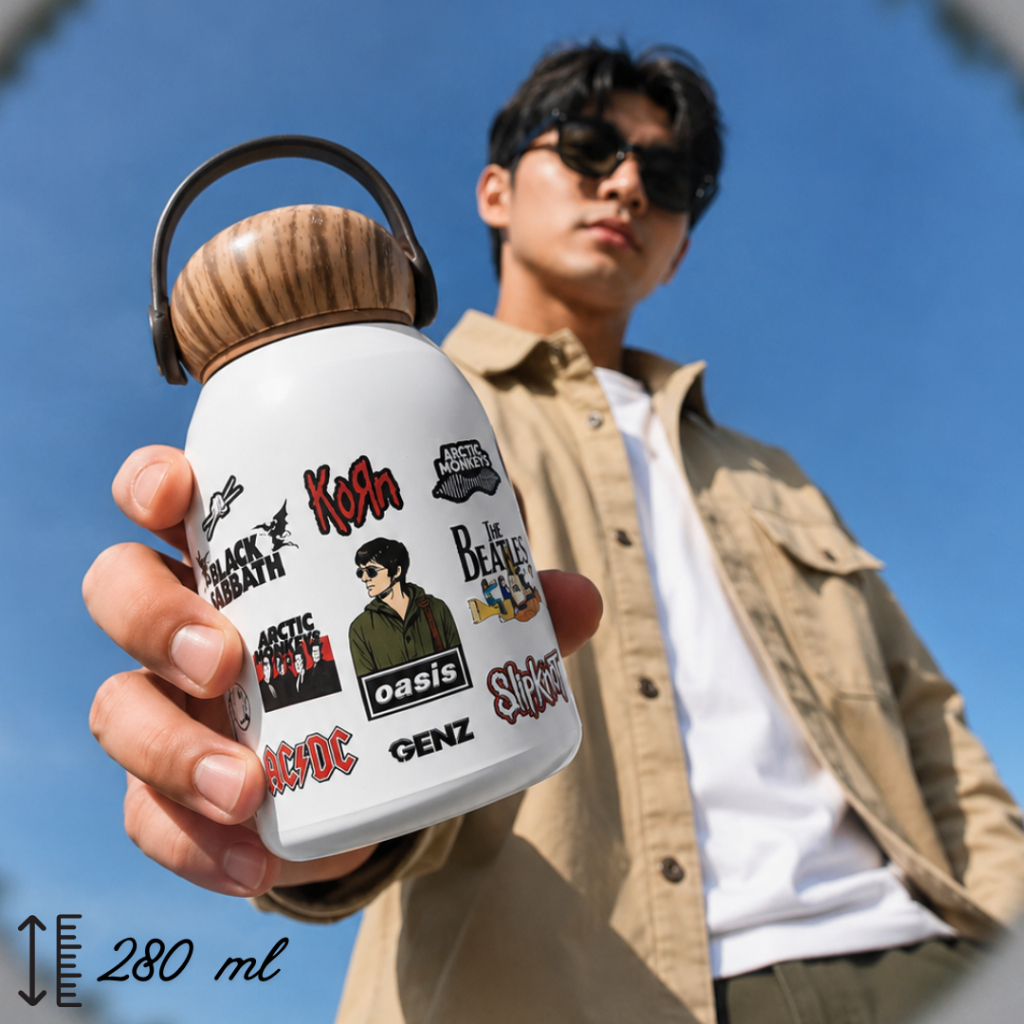 Termos Aesthetic Mushroom Band Mini MUG 280ML - Premium Stainless Steel Tutup Motif Kayu 280ml foto 4