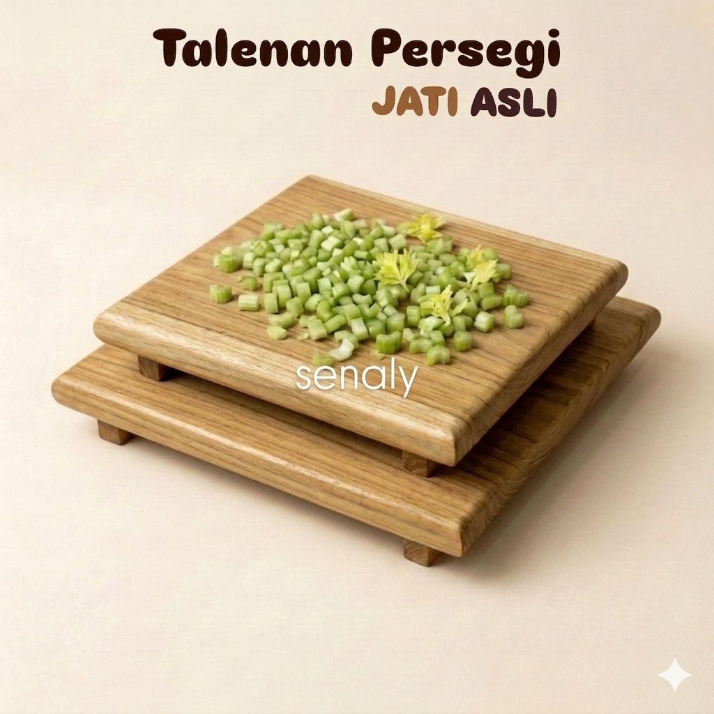 Talenan Kayu Jumbo Jati Asli Model Persegi Tambahan Kaki Cutting Board Teak Wood - senaly -