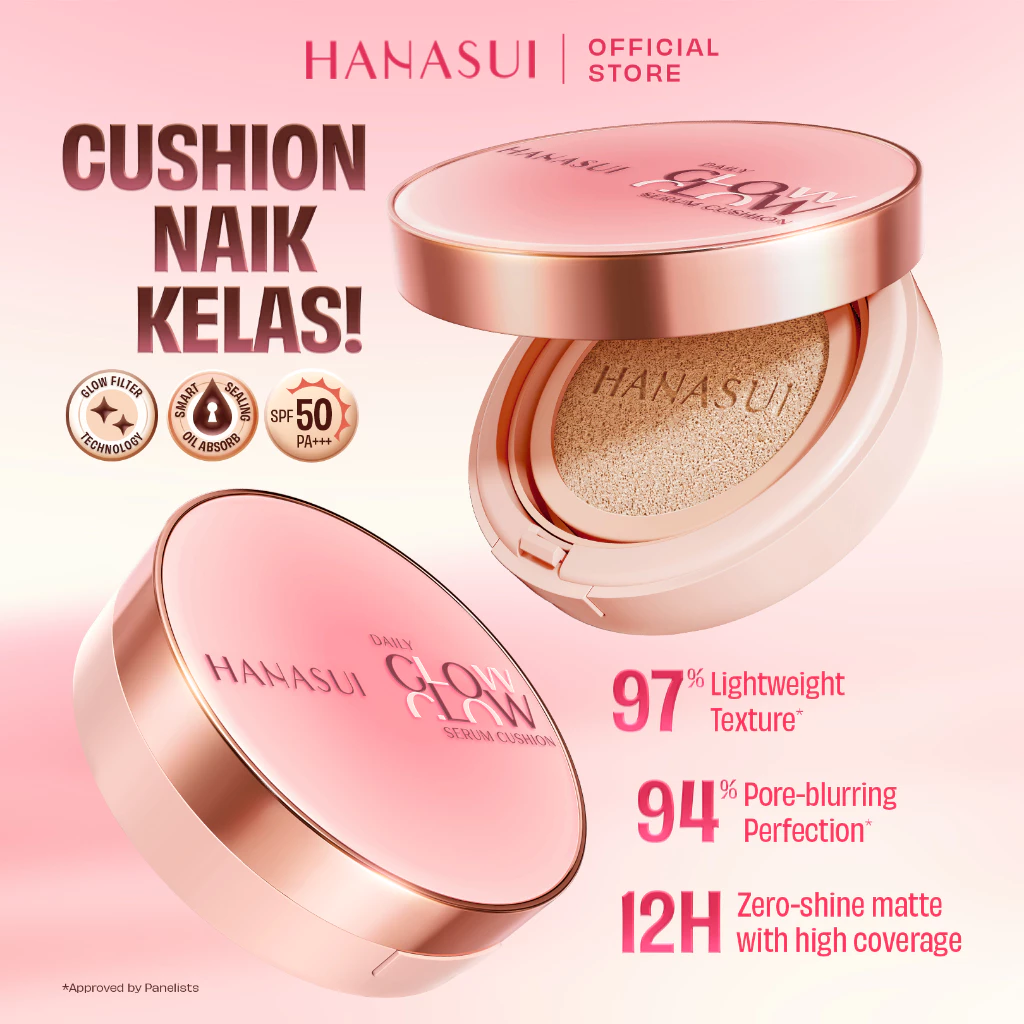 [NEW LAUNCH] Hanasui Daily Serum Glow Cushion SPF 50 High Coverage - Glow Filter Technology - Pore Blurring - Glow Finish - Lightweight - Tahan Lama Hingga 12 Jam Tanpa Oksidasi - Non Oxidize - Skincare Infused Formula - Cushion Murah - Cushion Viral - Gambar 3