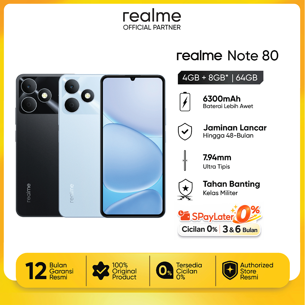 realme Note 80 4GB+64GB (Desain Tangguh | 6300mAh Baterai | Proteksi ArmorShell | Jaminan Lancar Hingga 48-bulan | IP54)