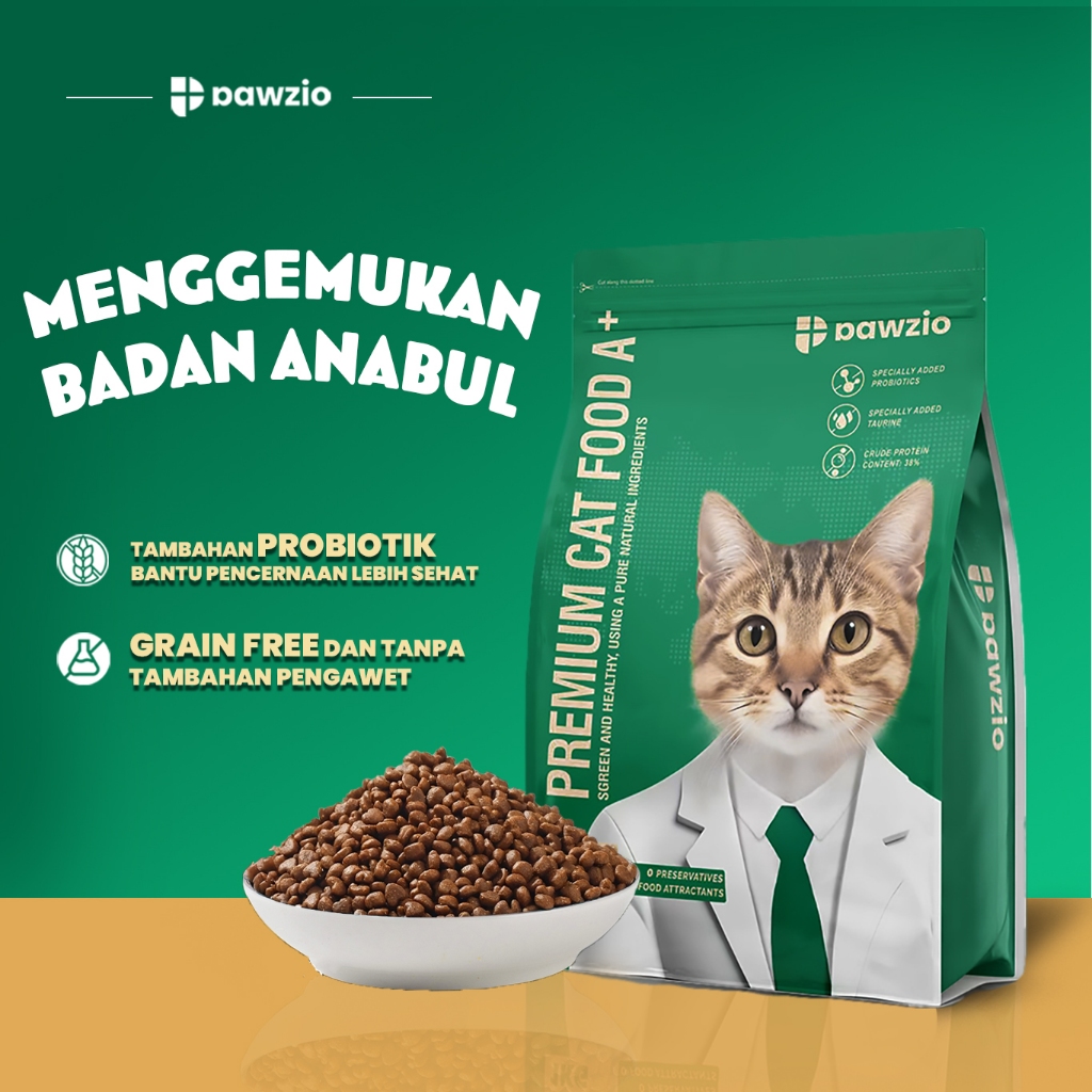 PAWZIO CATFOOD MAKANAN KERING PROBIOTIK 1KG dengan tambahan khusus TAURIN untuk menggembulkan