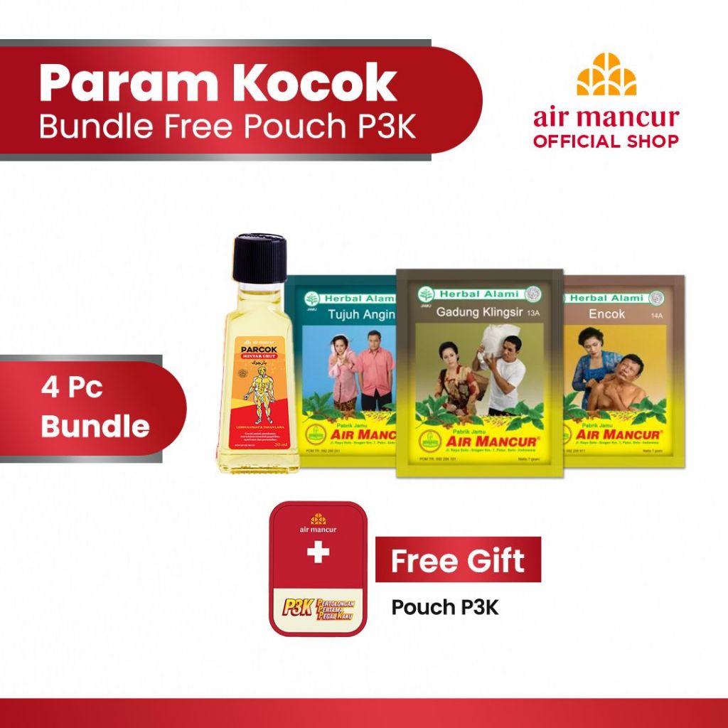 Jamu Serbuk Gadung Klinsir + Tujuh Angin + Encok + Parcok 30ml FREE Pouch P3K