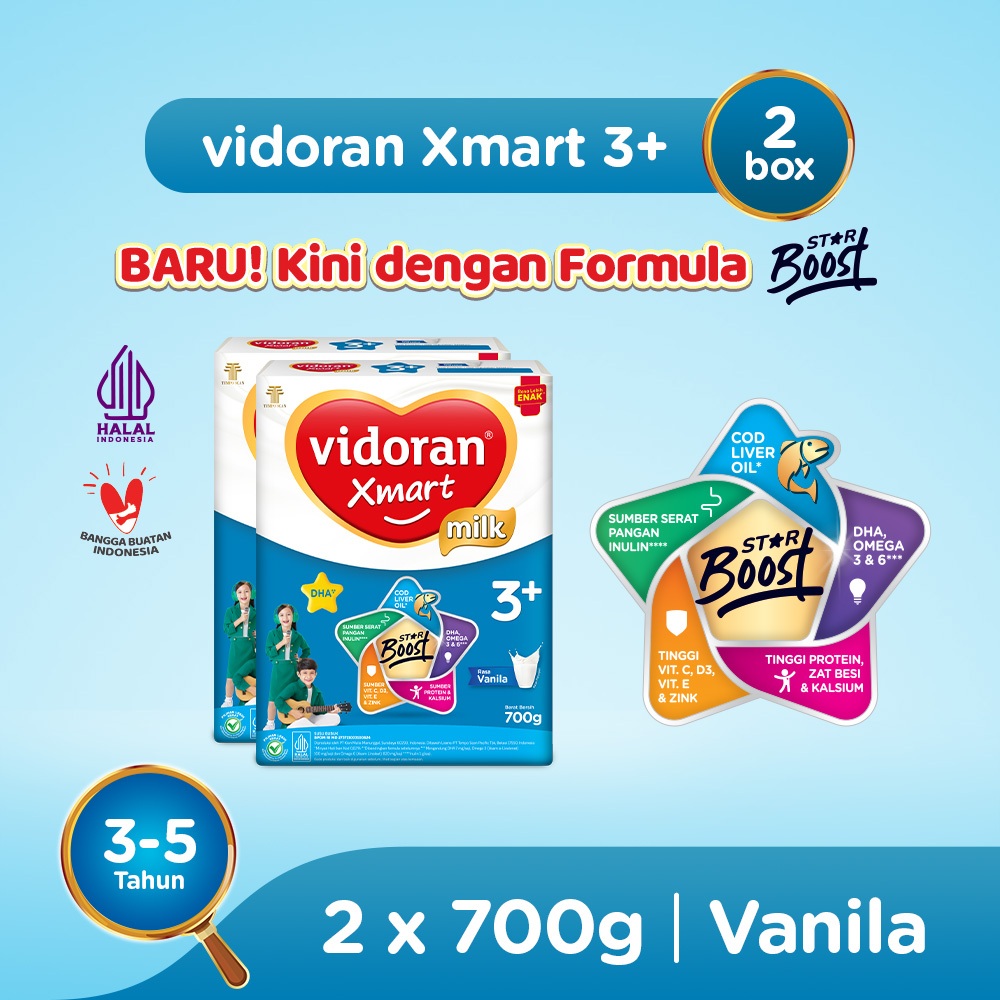 vidoran Xmart 3+ All Varian 700gr Susu Formula Pertumbuhan Anak 3-5 Tahun - 2 box (Exp : 05.2027) - Gambar 2
