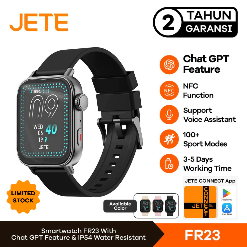 JETE FR23 Smartwatch Running 1,83Inch With ChatGPT & NFC Function 100+ Sports Mode Garansi 2th (RTL)