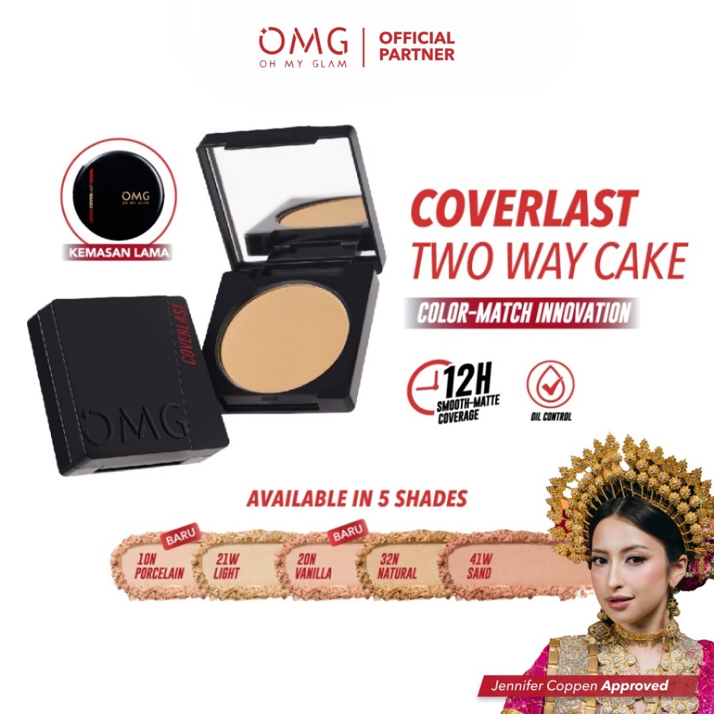 OMG Oh My Glam Coverlast Two Way Cake 12 g - Bedak Padat / Merah Jingga Official - Gambar 2