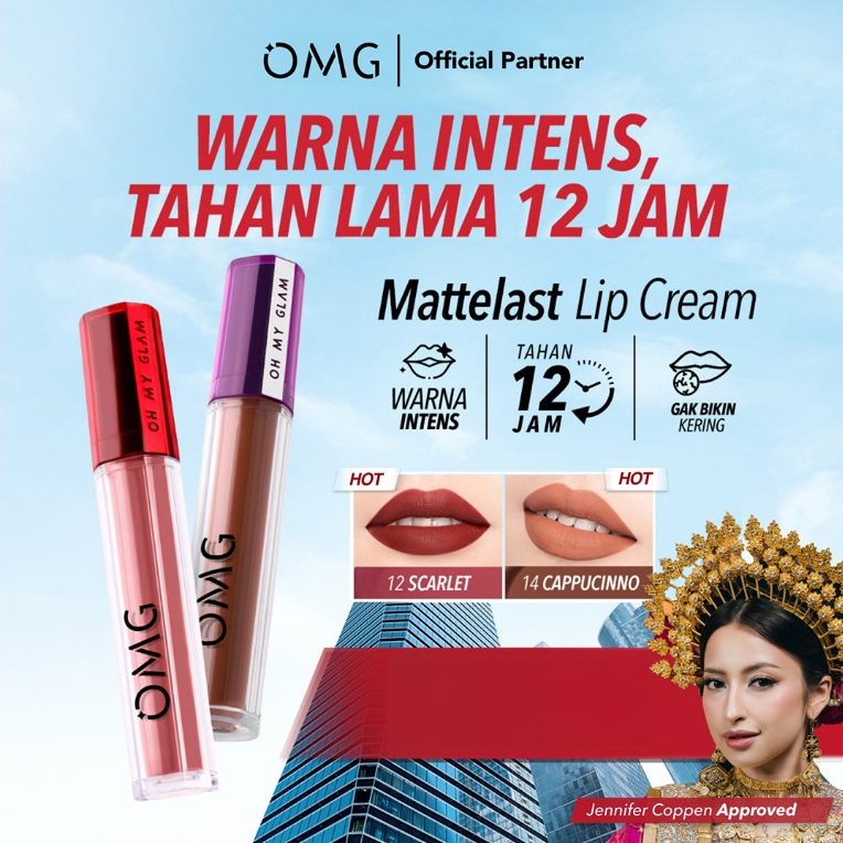 OMG OH MY GLAM Mattelast Lip Cream 2.9 g - Lip Cream Matte / Merah Jingga Official - Gambar 2