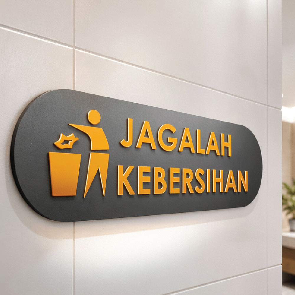 Plang Tanda sign Jagalah Kebersihan Akrilik Gold Timbul - Gambar 4