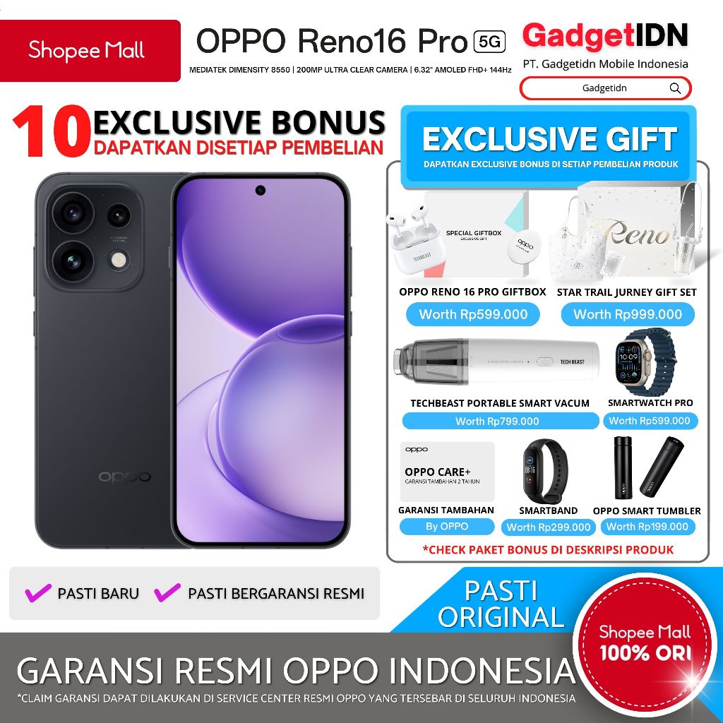 OPPO RENO 16 Pro 5G 12/256GB ( +12GB Extended RAM ) Garansi Resmi OPPO - Gambar 2