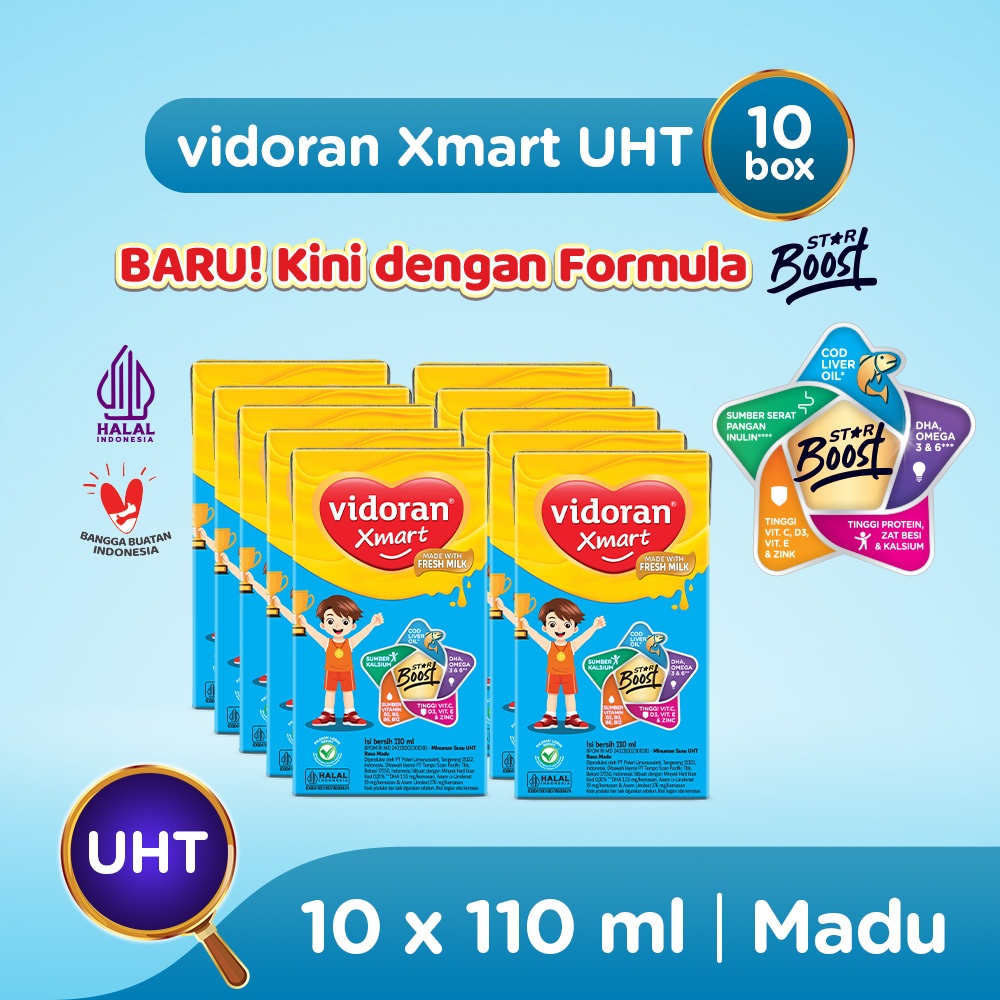Vidoran Xmart UHT Susu Cair Madu [10pcs / 110 ml] - Exp : 01.2027