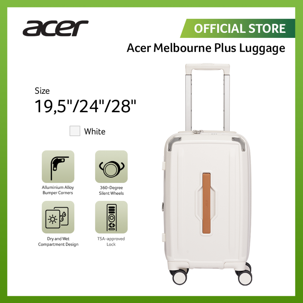 (Free Luggage Cover) Acer Fashion Koper Polyethylene Melbourne Plus Luggage - White - Gambar 2