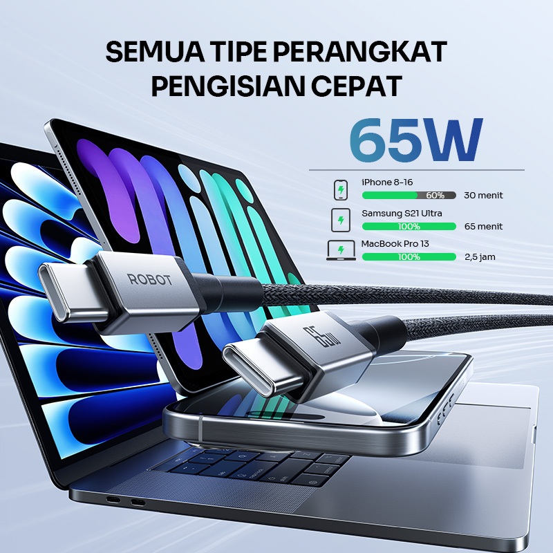 Robot Kabel Type-C 65W Fast Charge 30cm - Gambar 2