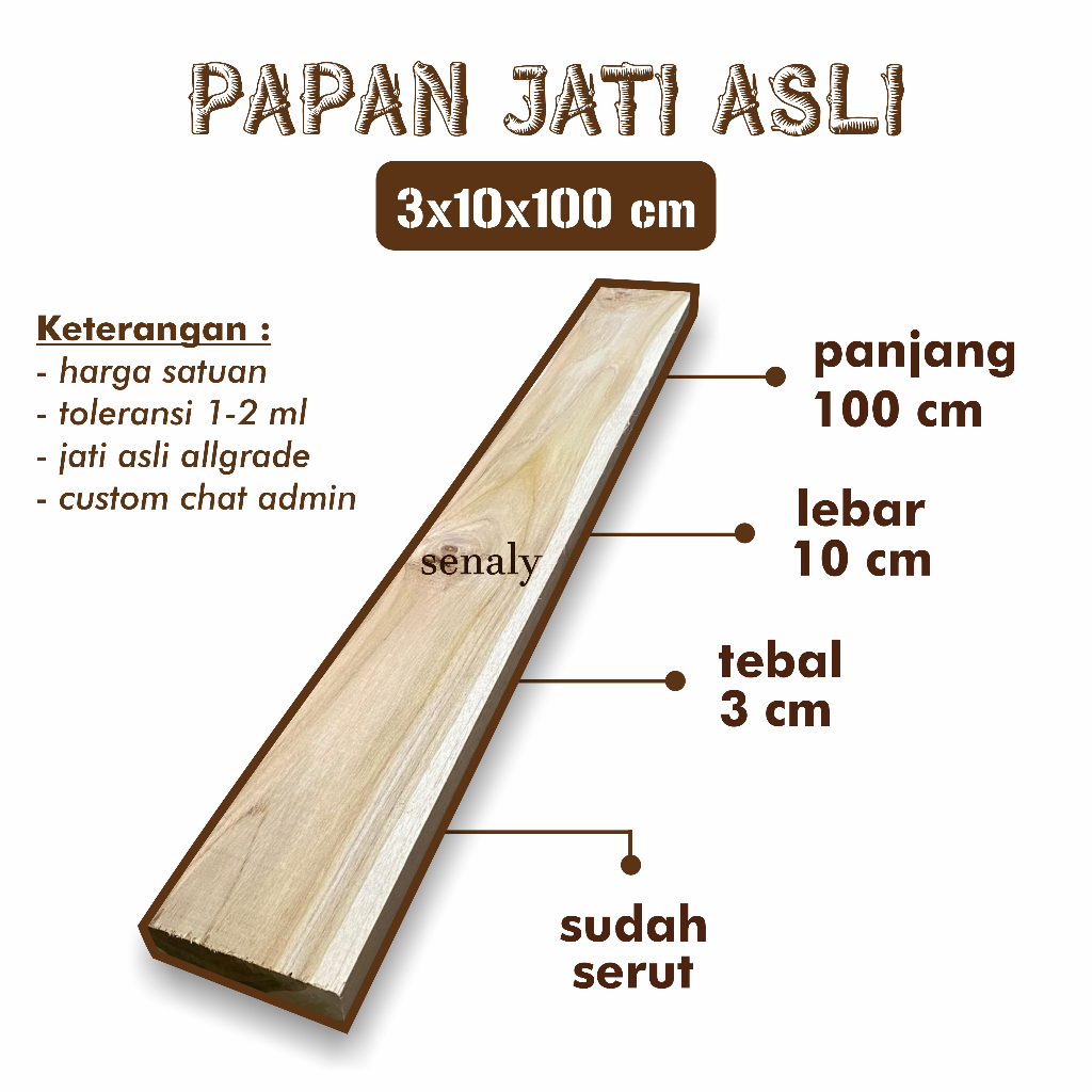 Papan Tebal 3 cm Jati Perhutani Allgrade Ukuran 3x10 cm Serut Halus - senaly -