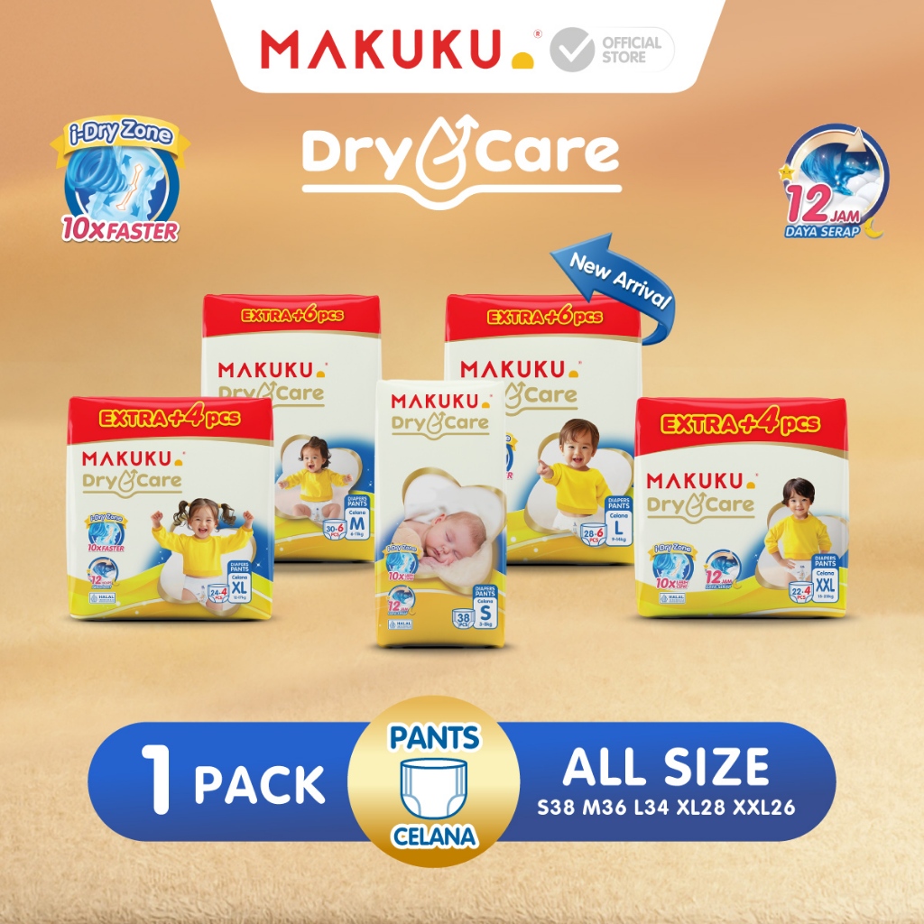 [1 PACK] Makuku Diapers Dry Care 3.0 Popok Bayi Celana/PantsRegular Pack S38 / M30+6 / M30+4 / L28+6 / L28+4 /XL24+4 / XL24+2 / XXL22+4 / XXL22+2
