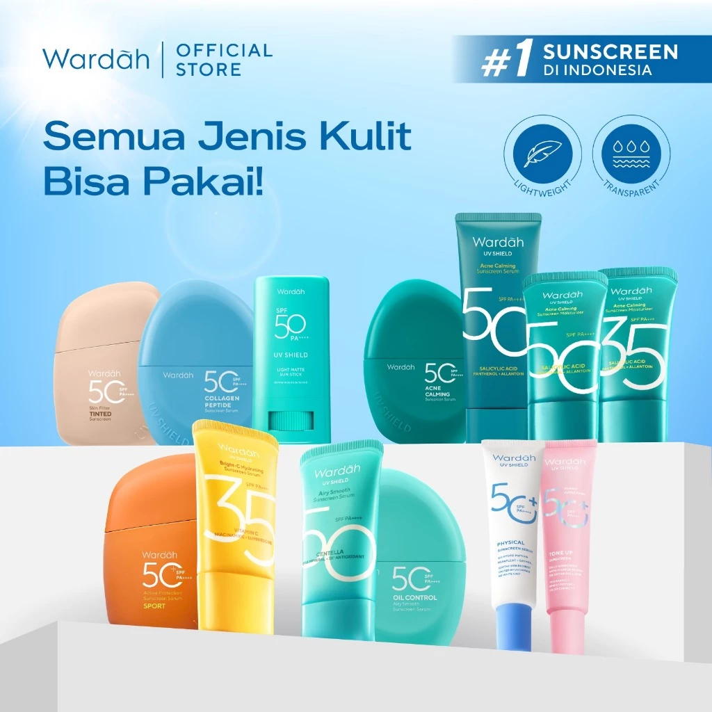 Wardah Sunscreen UV Shield All Series (Airy Smooth Essential Gel Acne Calming Aqua Fresh Tone Up Physical) Sunscreen SPF 50 PA SPF 35 PA Sunscreen No.1 Sunscreen of the Year - Skincare - Gambar 2