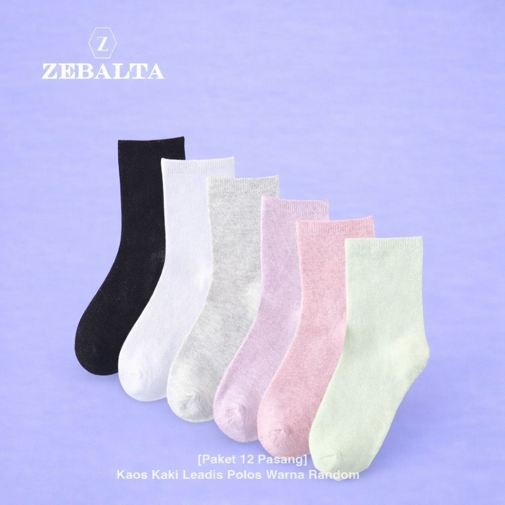 ZEBALTA - [Paket 12 Pasang] Kaos Kaki Leadis Polos Warna Random