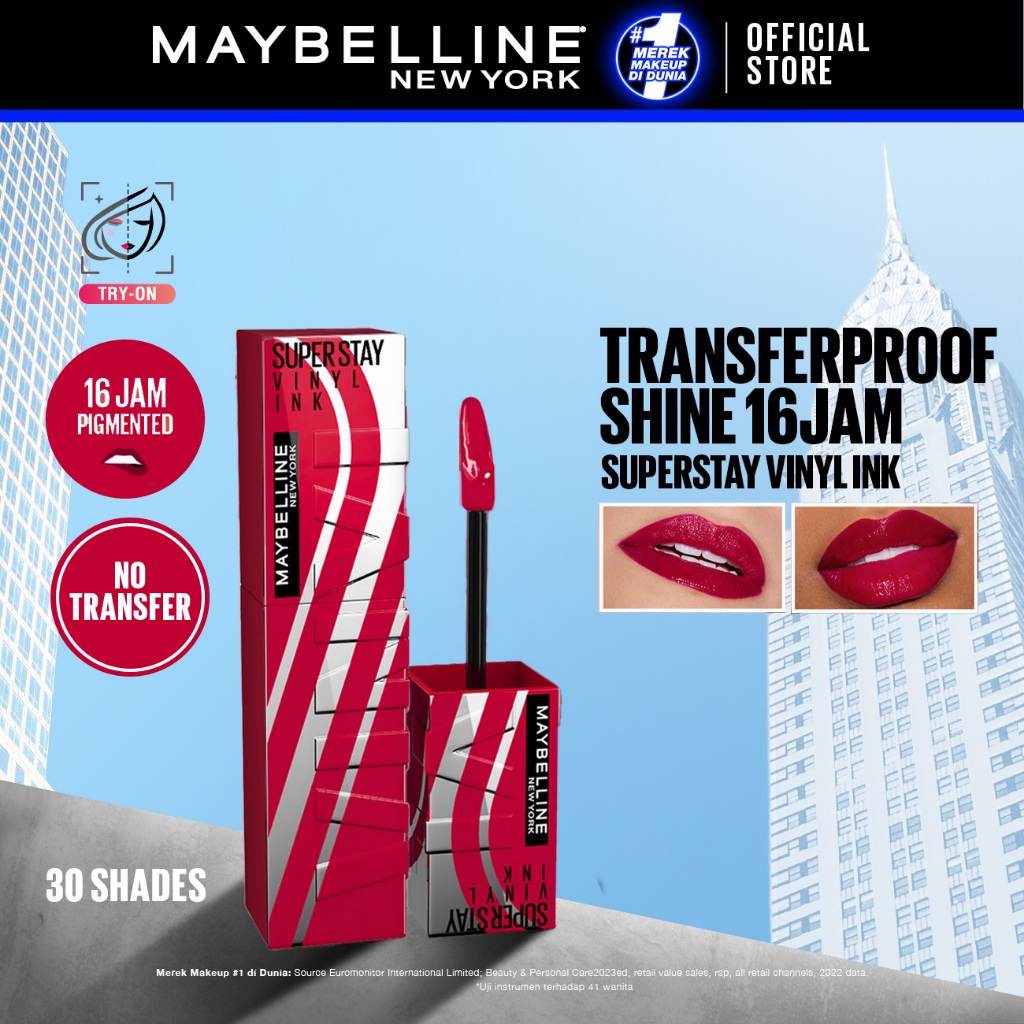 MAYBELLINE OFFICIAL Superstay Vinyl Ink 4.2 ml - Shiny Pigmented Liquid Lipstik Lipstick Make Up Lipcream Longlasting Waterproof Tahan Lama 16 Jam Lipstik Lipgloss Lipbalm Liptint Lip Glossy - Gambar 2