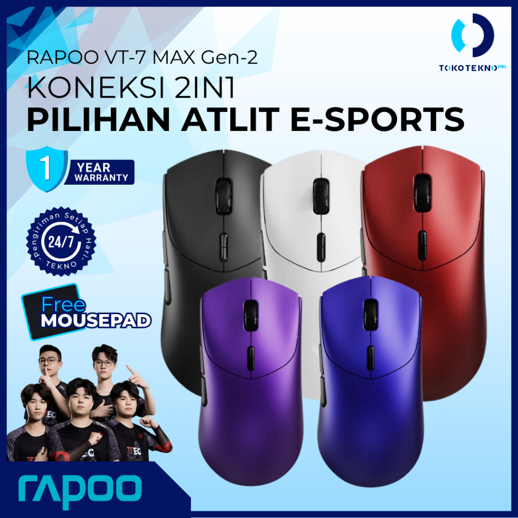 Rapoo VT-7/VT7 MAX Gen-2 Mouse Wireless Gaming Lightweight 53g 8K Polling Rate PAW3950
